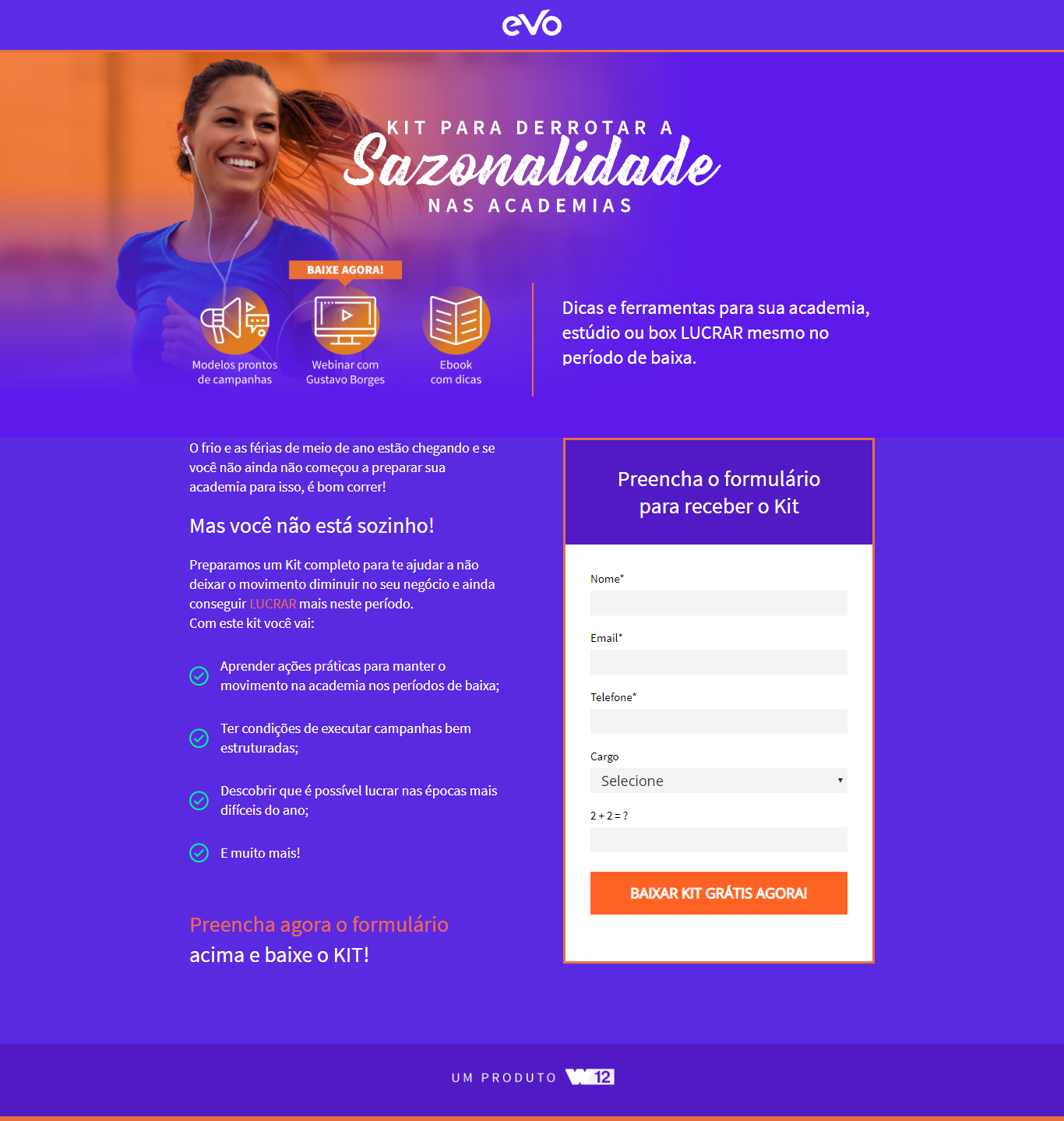 Landing page do Evo