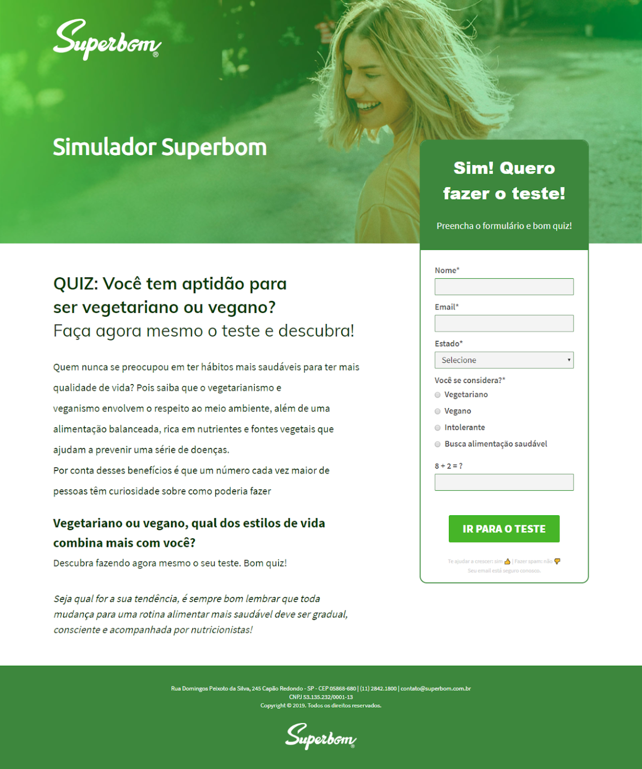 Landing page do Superbom